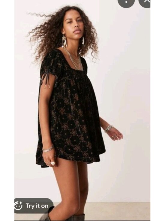 Free People Dresses & Skirts - Free People Misha Velvet Puff Sleeve TunicDress Sz L Floral Print New NWT Multic